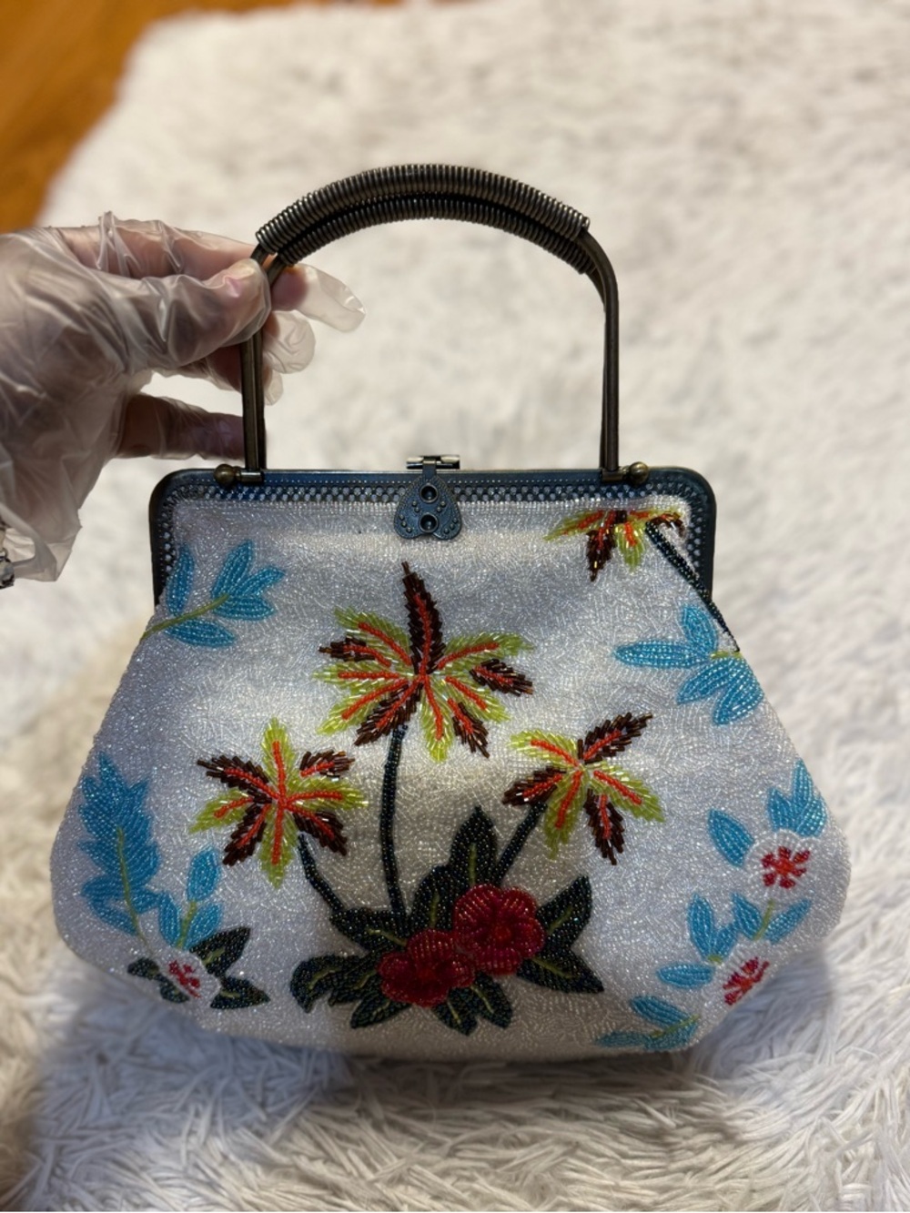 Vintage Multicolor Floral Beaded Bag